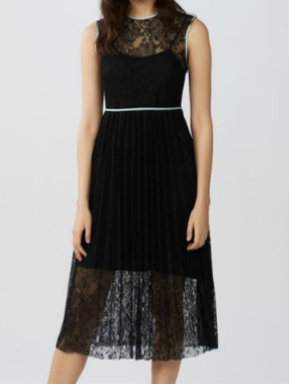 Maje Black Pleated Lace Dress with Mint Trim Size 3/Large